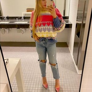 NWT Loveshackfancy Shirelle Pink Heart Pullover SweaterSz M